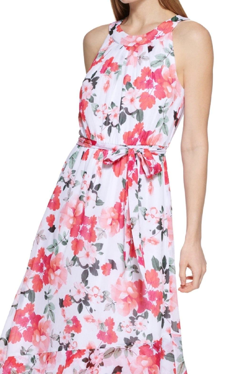 Vestido longo floral feminino Calvin Klein vermelho tamanho 10 Petite