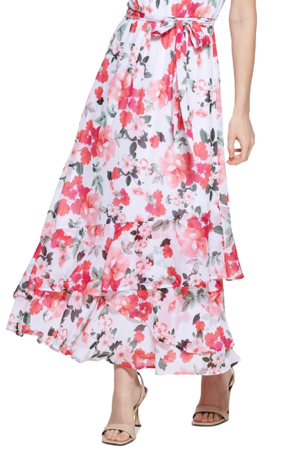 Vestido longo floral feminino Calvin Klein vermelho tamanho 10 Petite