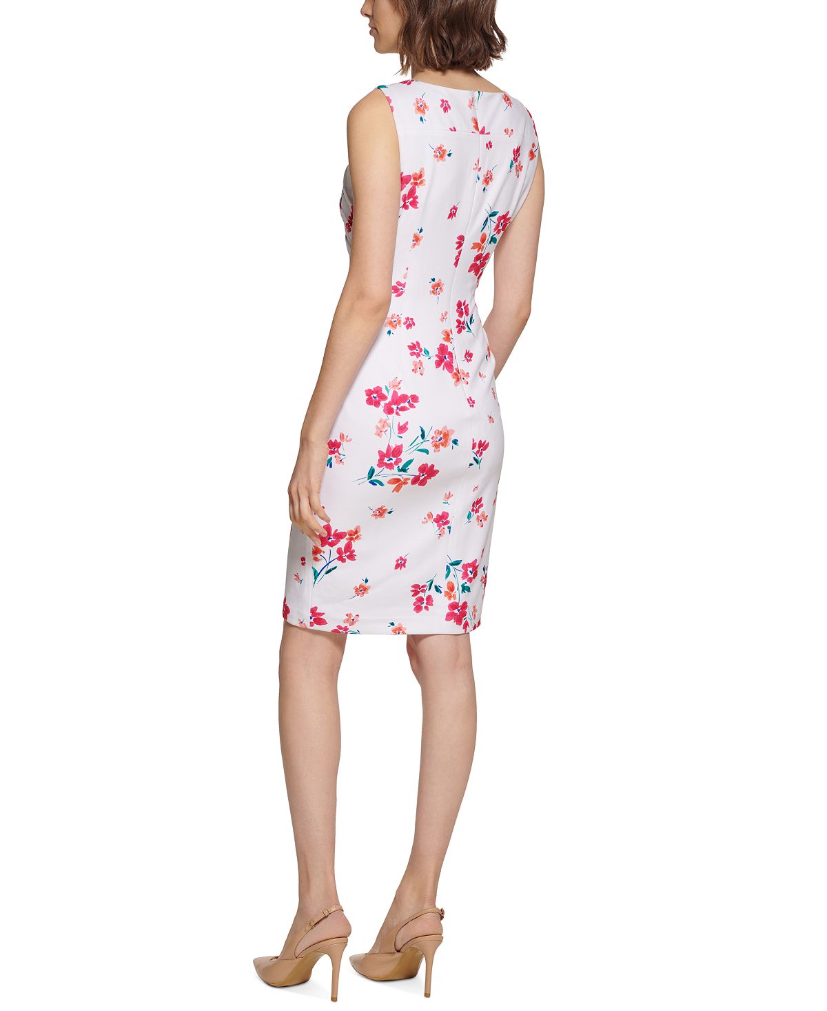 Vestido tubinho sem mangas Calvin Klein Sunburst feminino, branco, tamanho 10, pequeno