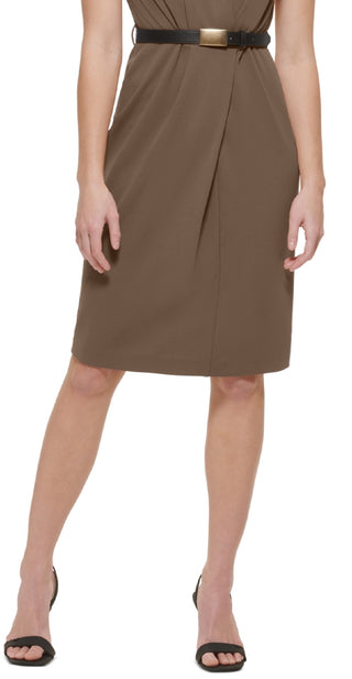Calvin Klein Women's Belted Sheath Dress Brown Size 10