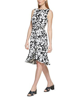Vestido Calvin Klein Feminino Estampado A-Line Preto Tamanho 12 Petite