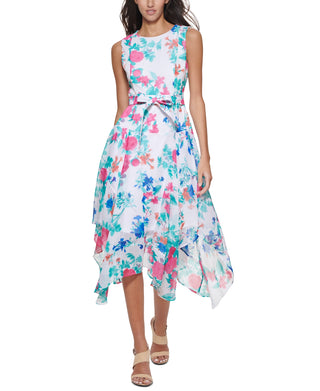 Vestido Calvin Klein Feminino Floral Alto Baixo Rosa Tamanho 12 Petite