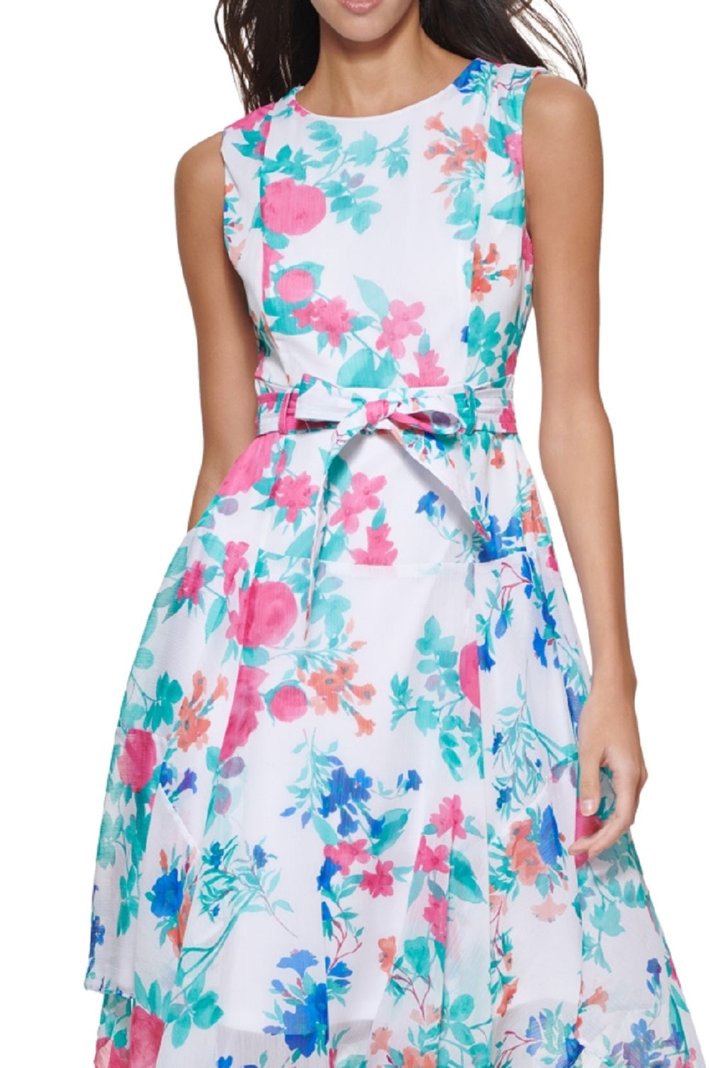 Vestido Calvin Klein Feminino Floral Alto Baixo Rosa Tamanho 12 Petite