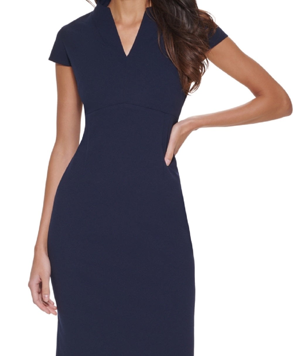 Vestido Calvin Klein Feminino Manga Curta Gola Alta Azul Tamanho 2