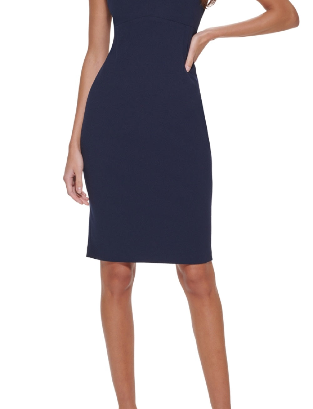 Vestido Calvin Klein Feminino Manga Curta Gola Alta Azul Tamanho 2