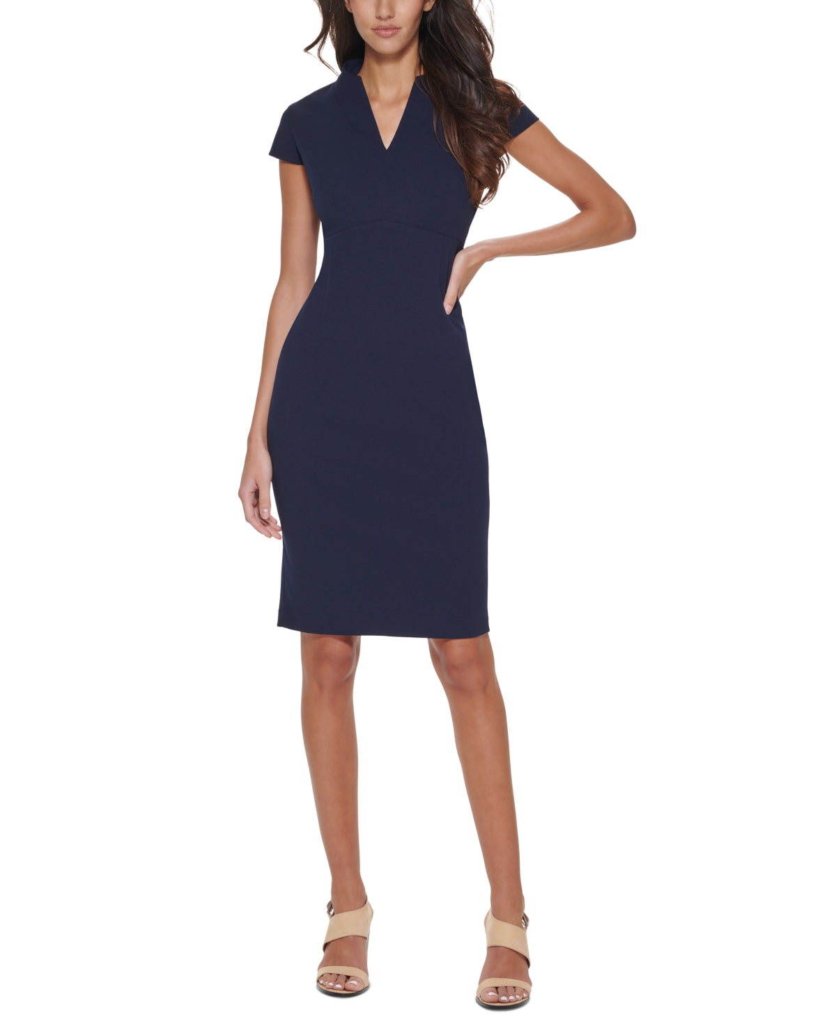 Vestido Calvin Klein Feminino Manga Curta Gola Alta Azul Tamanho 2