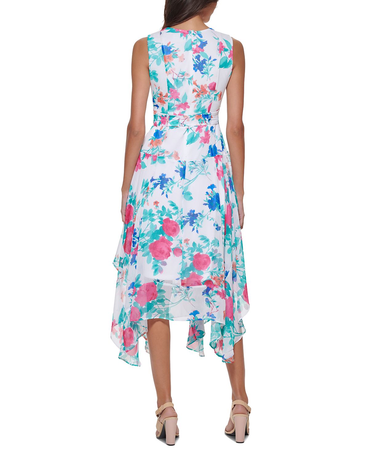 Vestido midi feminino Calvin Klein com estampa floral, rosa, tamanho 4