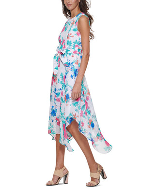 Vestido midi feminino Calvin Klein com estampa floral, rosa, tamanho 4