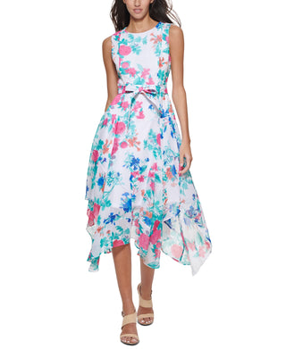 Vestido midi feminino Calvin Klein com estampa floral, rosa, tamanho 4