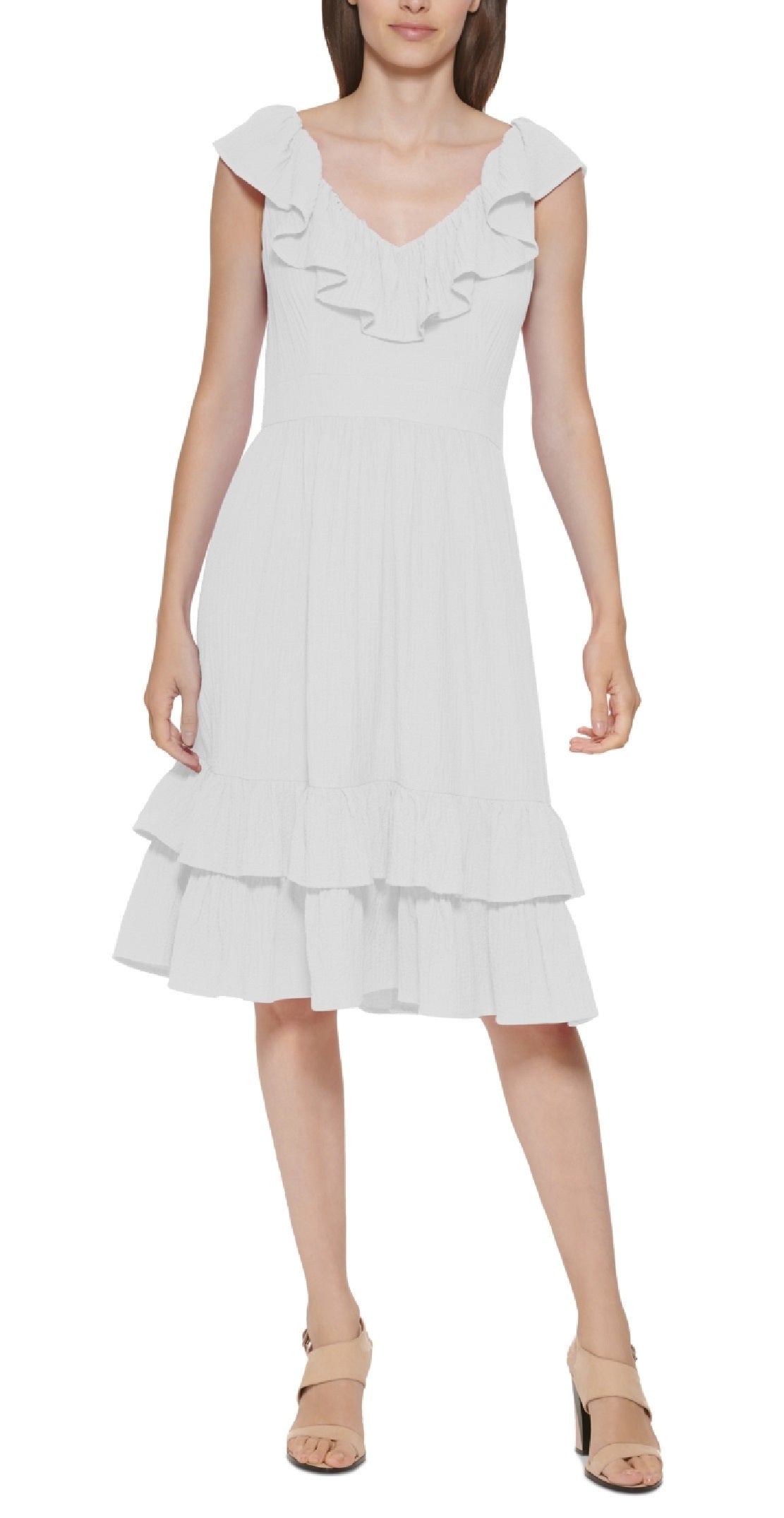 Vestido Calvin Klein Feminino com Babados e Corte A Branco Tamanho 4
