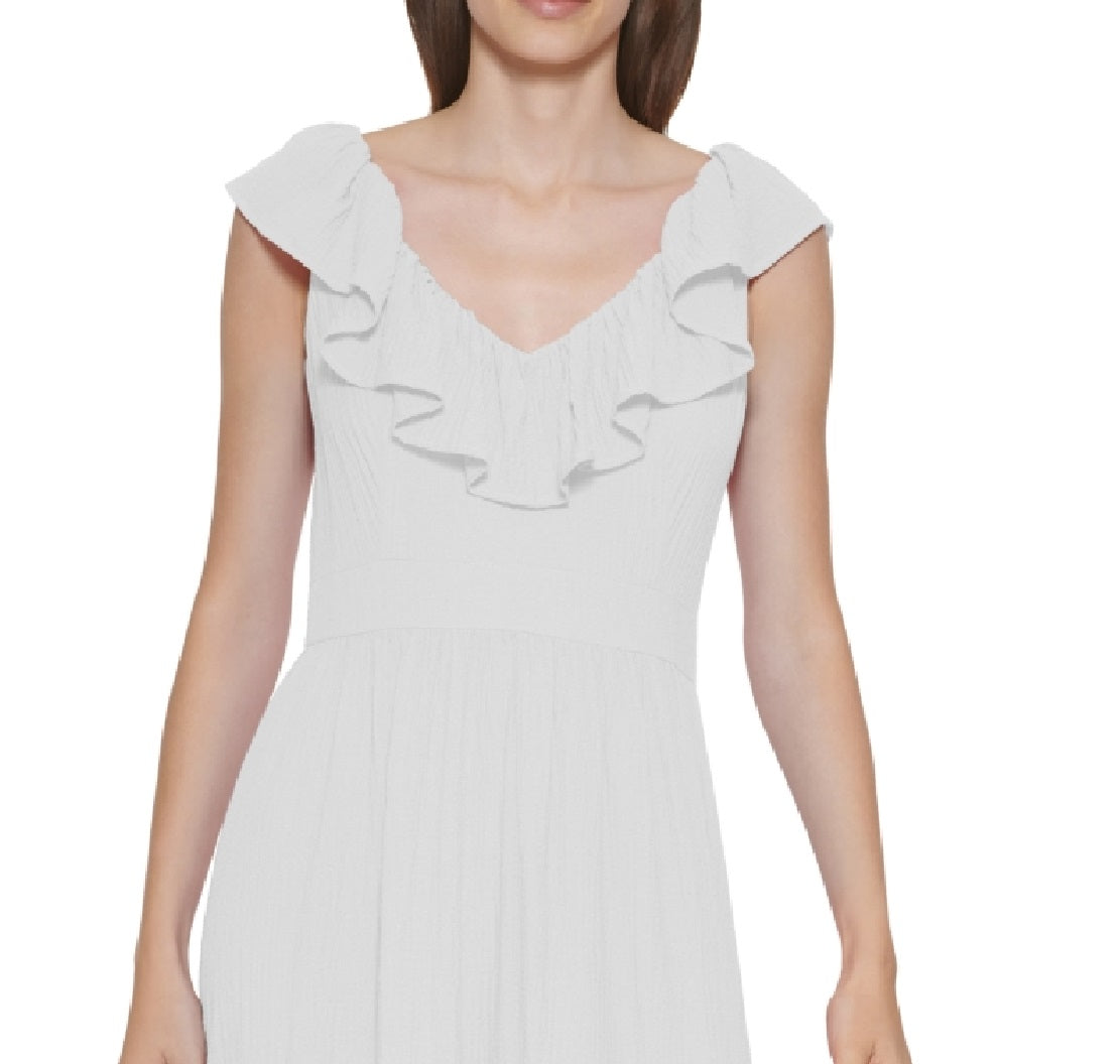 Vestido Calvin Klein Feminino com Babados e Corte A Branco Tamanho 4