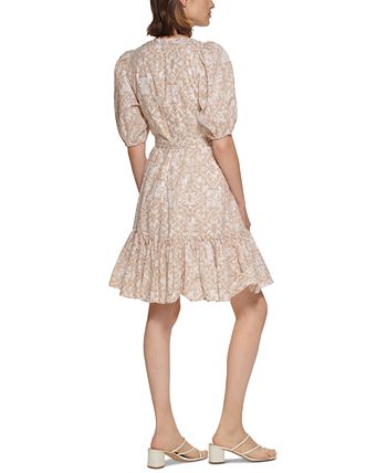 Vestido Calvin Klein Feminino Manga Bufante com Cinto Marrom Tamanho 12