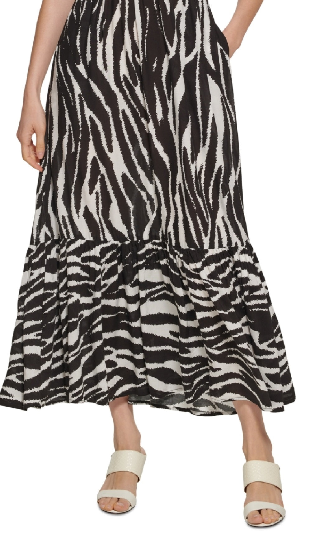 Vestido Calvin Klein Feminino com Babados e Cintura Smocked, Preto, Tamanho 4
