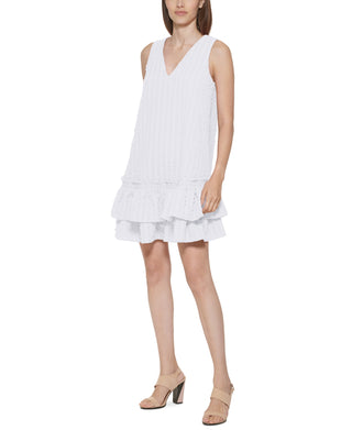 Calvin Klein Women's Textured Ruffled Hem Dress White Size 6