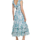 Vestido longo feminino Calvin Klein com babados e camadas, verde, tamanho 8