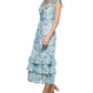 Vestido longo feminino Calvin Klein com babados e camadas, verde, tamanho 8