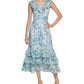 Vestido longo feminino Calvin Klein com babados e camadas, verde, tamanho 8