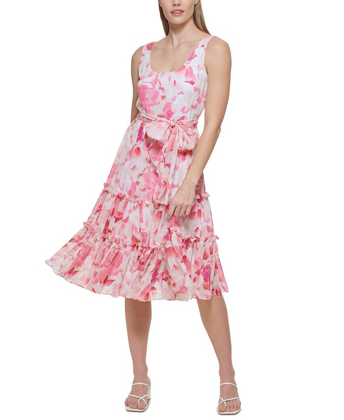 Vestido floral feminino Calvin Klein A-Line rosa tamanho 14