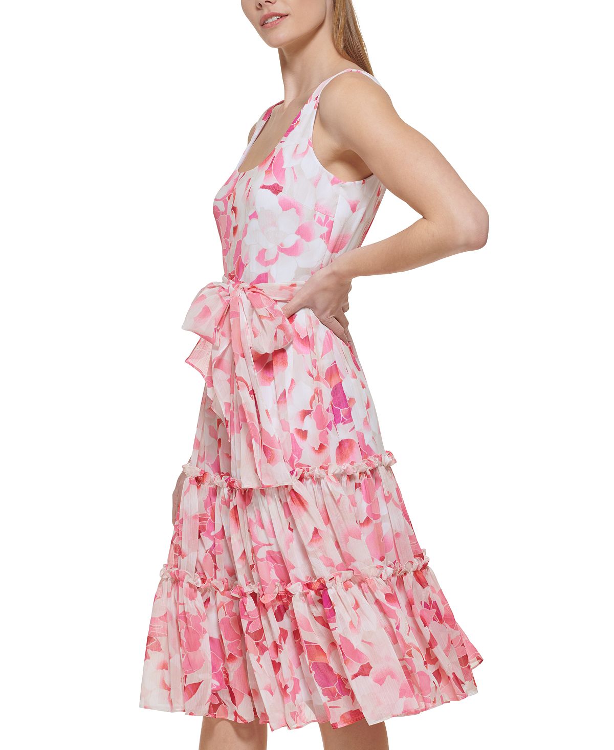 Vestido floral feminino Calvin Klein A-Line rosa tamanho 14