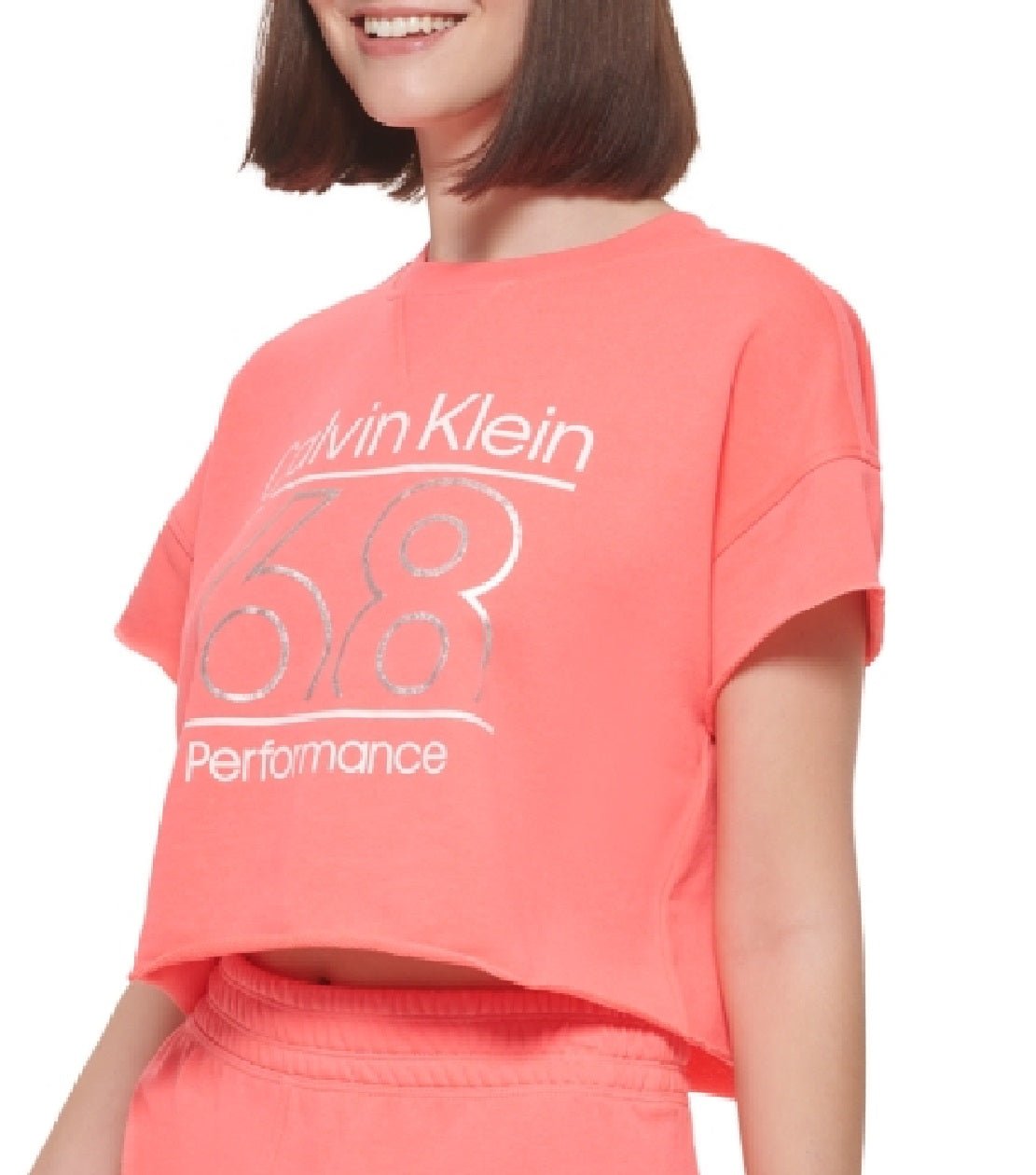 Camiseta feminina Calvin Klein com estampa de logo laranja, tamanho médio