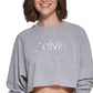 Calvin Klein Moletom Cropped Feminino com Logotipo Bordado Cinza Tamanho P