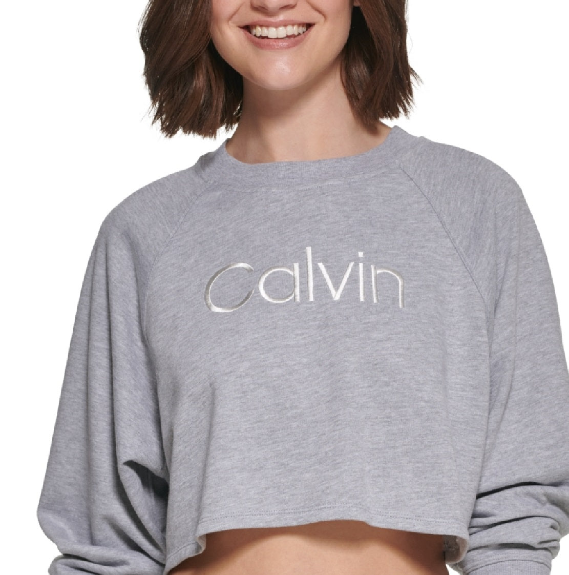 Calvin Klein Moletom Cropped Feminino com Logotipo Bordado Cinza Tamanho P