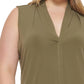 Blusa feminina Calvin Klein com decote em V e sem mangas, verde, tamanho 3X