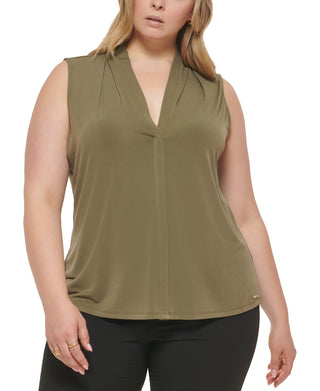 Calvin Klein Women's V Neck Sleeveless Top Green Size 3X