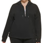 Calvin Klein Moletom com capuz feminino com zíper e meio zíper, preto, tamanho 1X