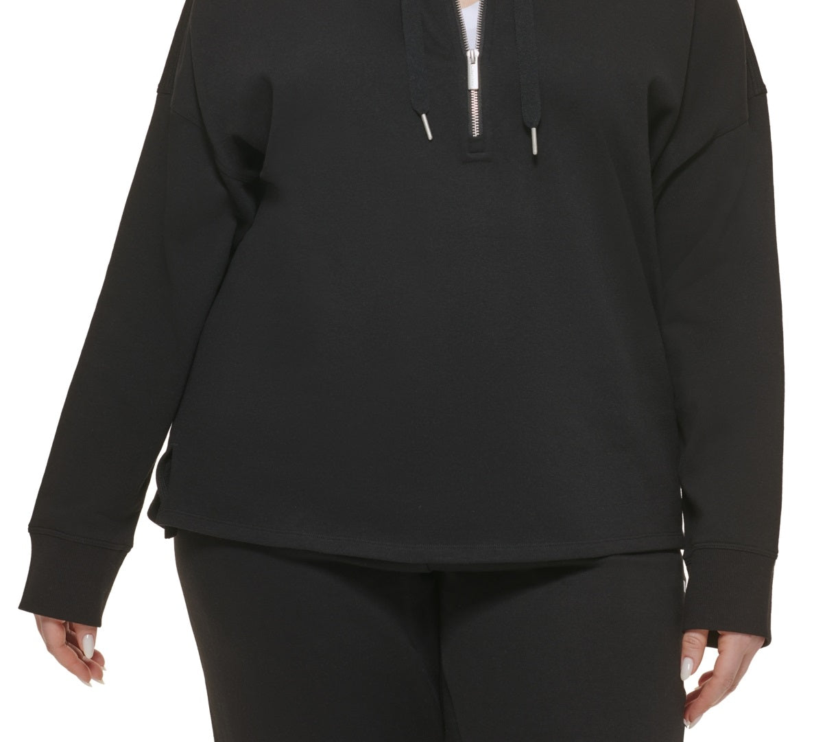 Calvin Klein Moletom com capuz feminino com zíper e meio zíper, preto, tamanho 1X