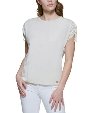 Calvin Klein Women's Cinch Sleeve Top Brown Size Medium