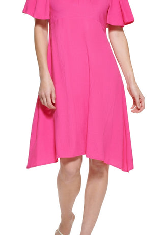 Vestido Calvin Klein Feminino com Manga Flutter e Corte A, Rosa, Tamanho 4