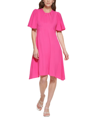 Vestido Calvin Klein Feminino com Manga Flutter e Corte A, Rosa, Tamanho 4