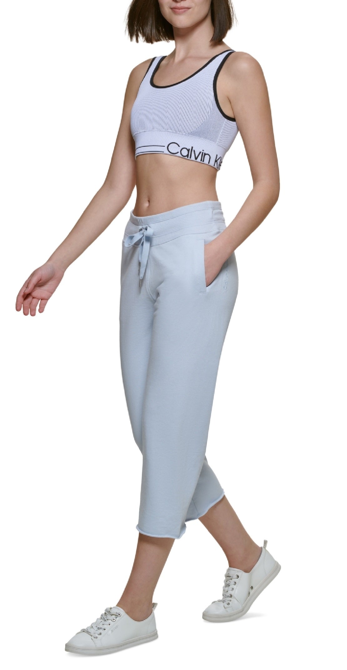 Calça de moletom curta feminina Calvin Klein azul tamanho grande