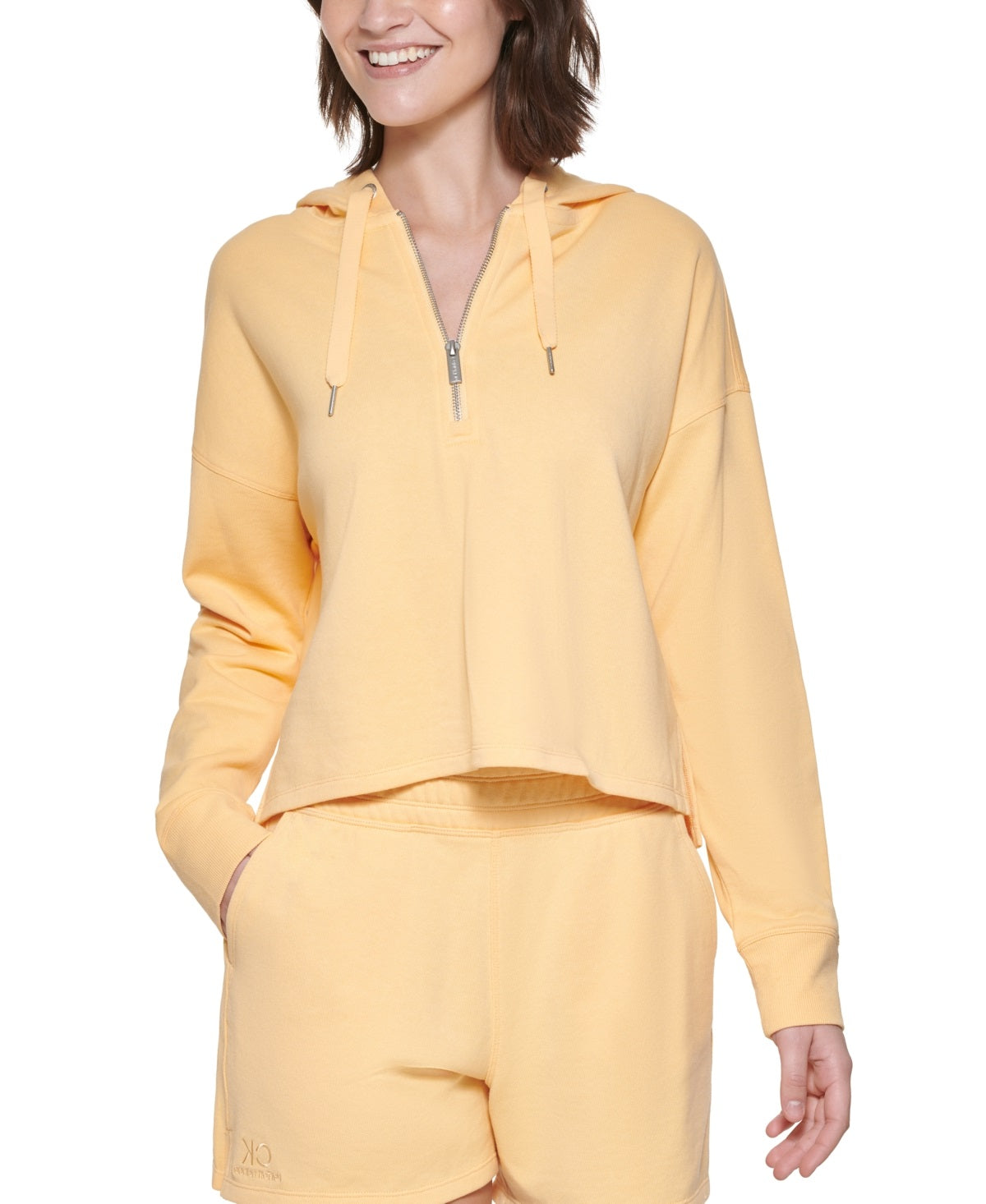 Calvin Klein Moletom com capuz feminino meio zíper amarelo tamanho XX-G