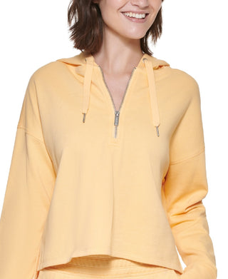 Calvin Klein Moletom com capuz feminino meio zíper amarelo tamanho XX-G
