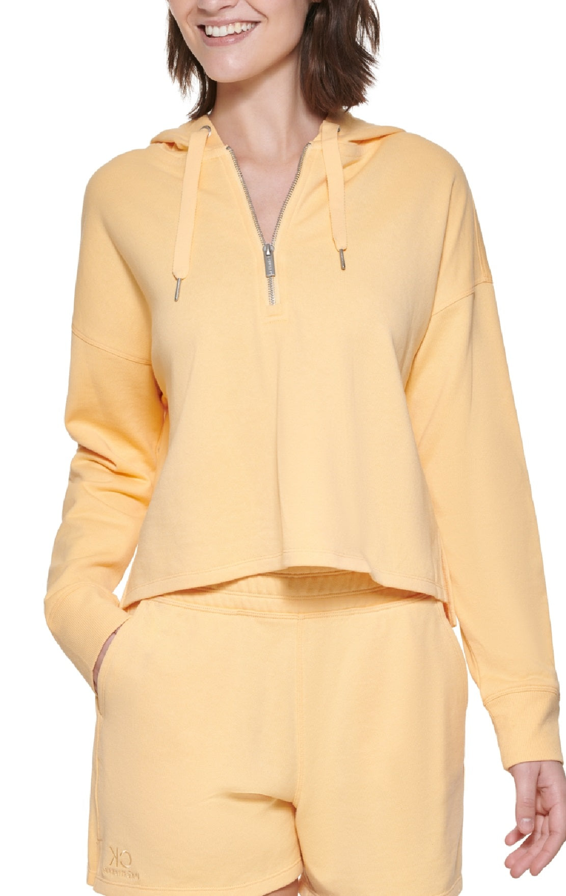 Calvin Klein Moletom com capuz feminino meio zíper amarelo tamanho X-S