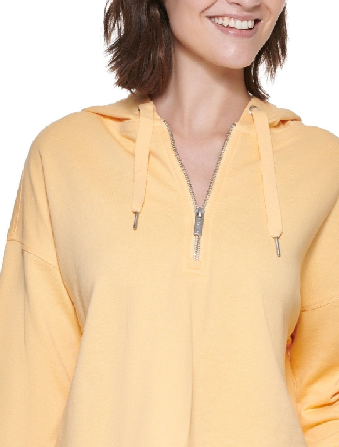 Calvin Klein Moletom com capuz feminino meio zíper amarelo tamanho X-S