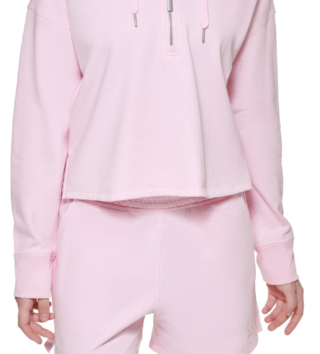 Calvin Klein Moletom com capuz feminino meio zíper rosa tamanho grande