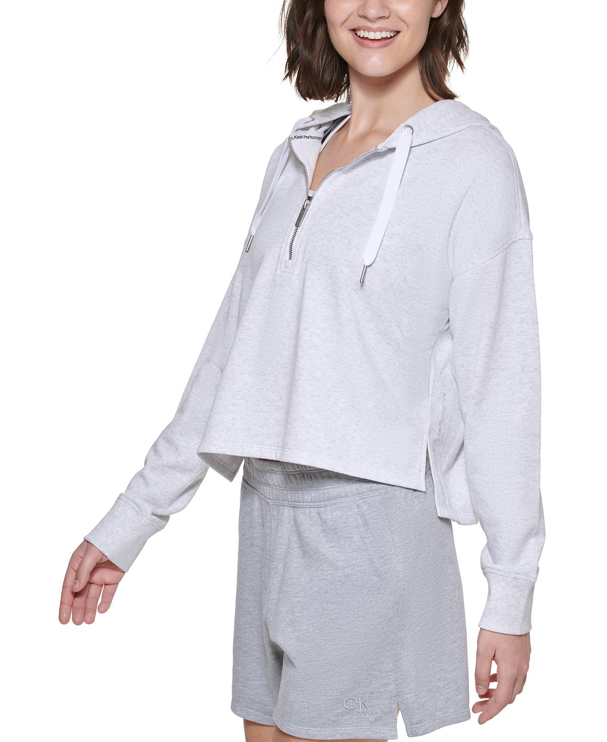Calvin Klein Moletom com capuz feminino meio zíper branco
