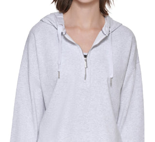 Calvin Klein Moletom com capuz feminino meio zíper branco