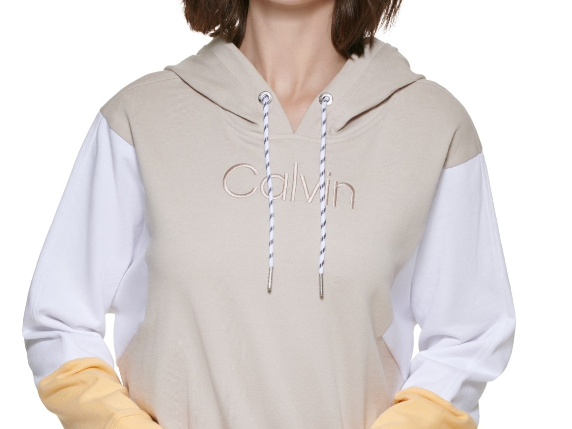 Calvin Klein Moletom com capuz feminino colorblock marrom tamanho X-S