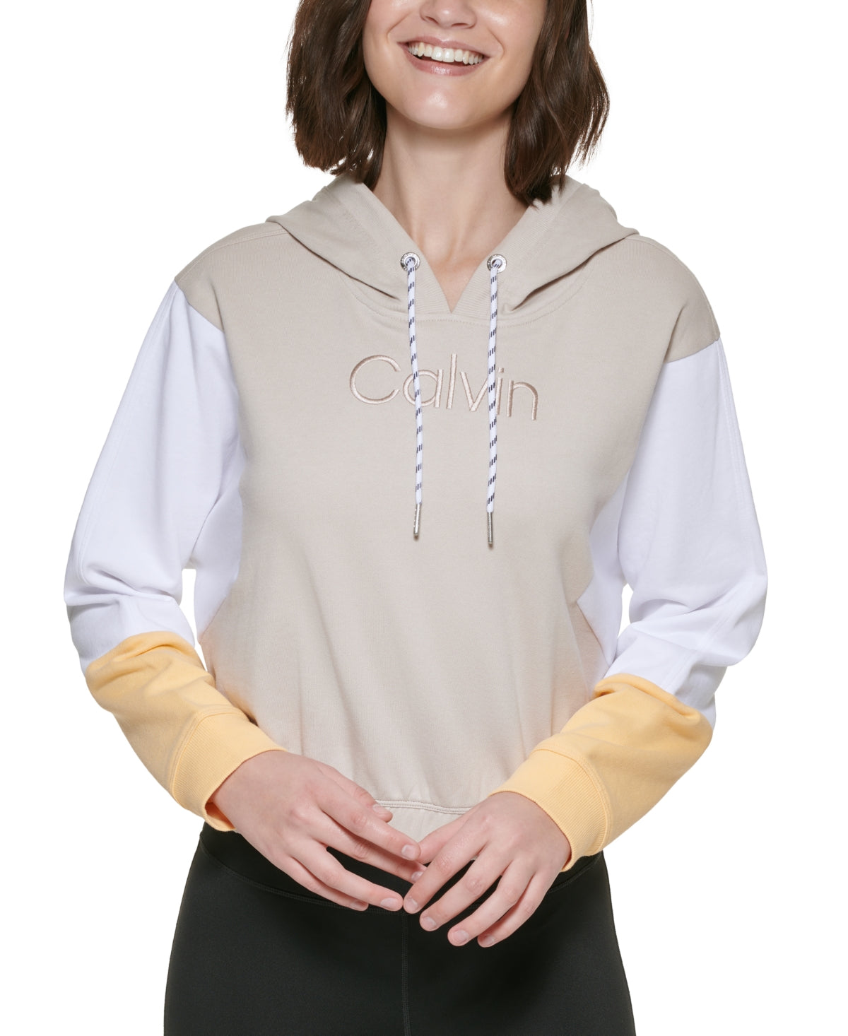 Calvin Klein Moletom com capuz feminino colorblock marrom tamanho X-S
