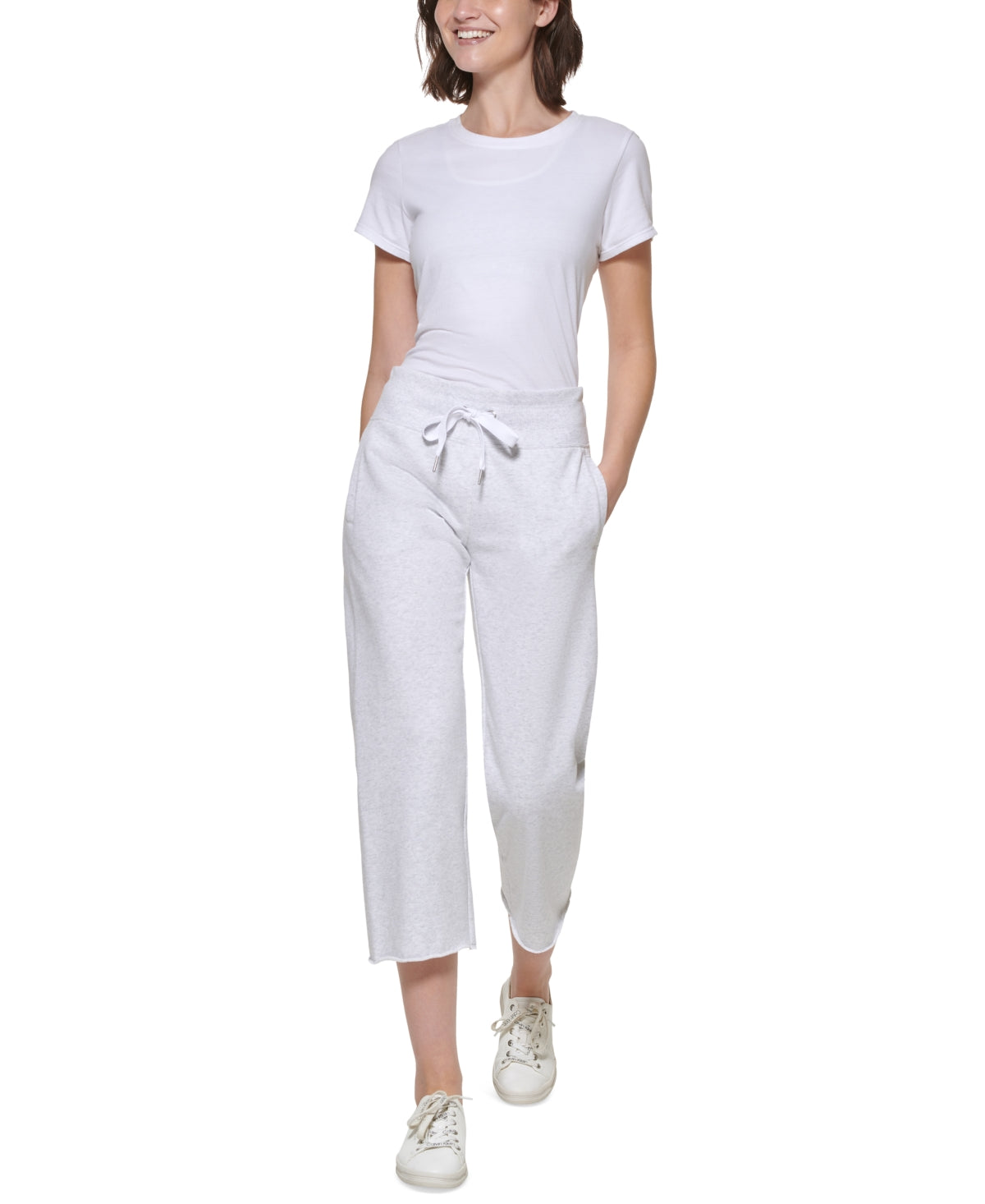 Calça de moletom curta feminina Calvin Klein, branca, tamanho X-G