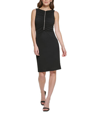 Vestido Calvin Klein Feminino com Babados e Strass, Preto, Tamanho 4