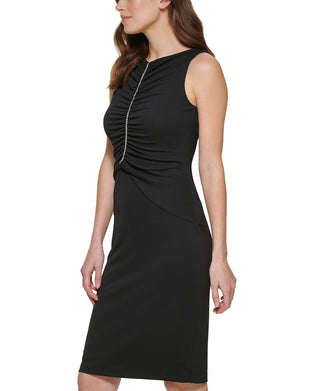 Vestido Calvin Klein Feminino com Babados e Strass, Preto, Tamanho 4