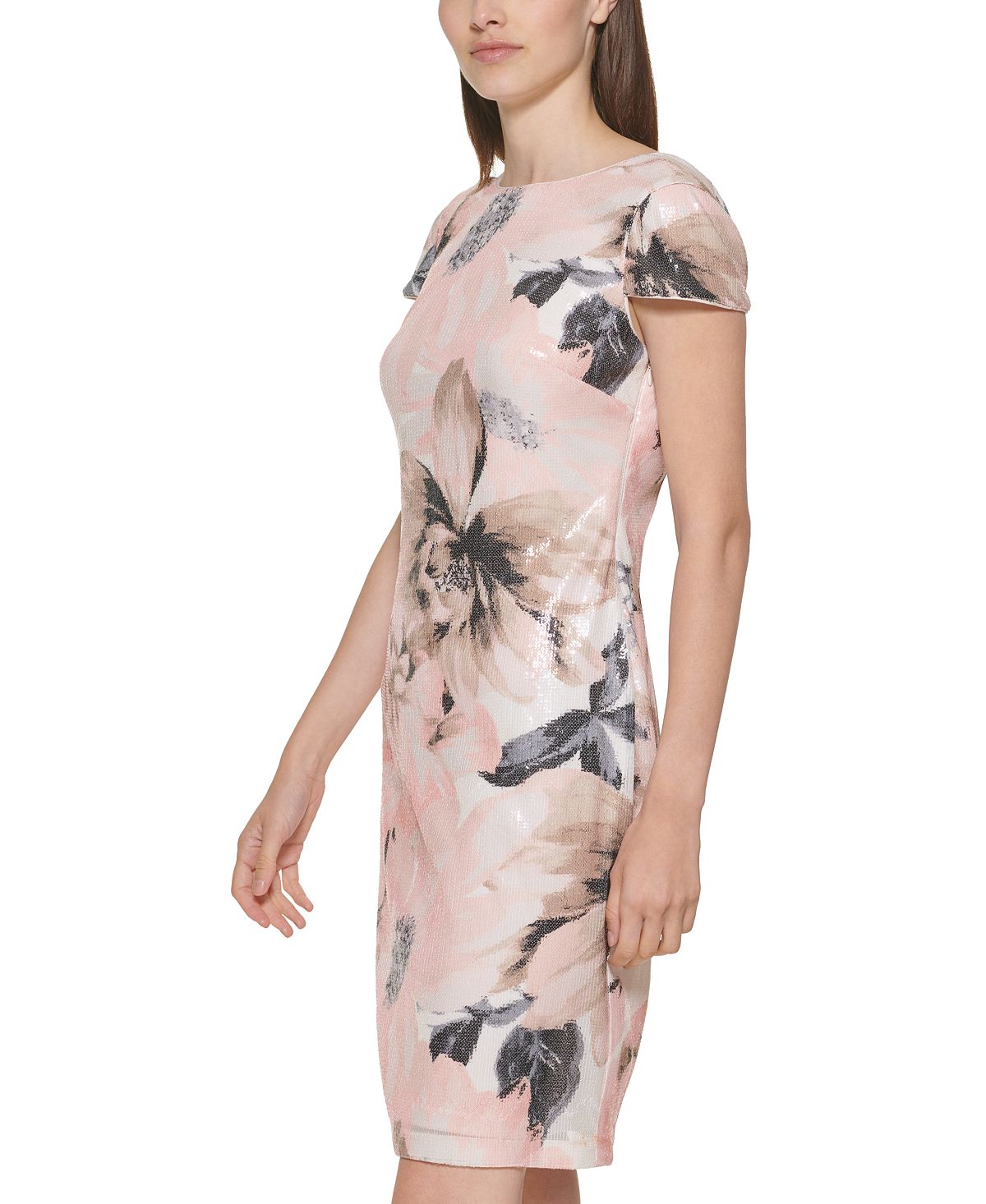 Vestido Calvin Klein Feminino com Lantejoulas e Costas Decote Rosa Tamanho 10