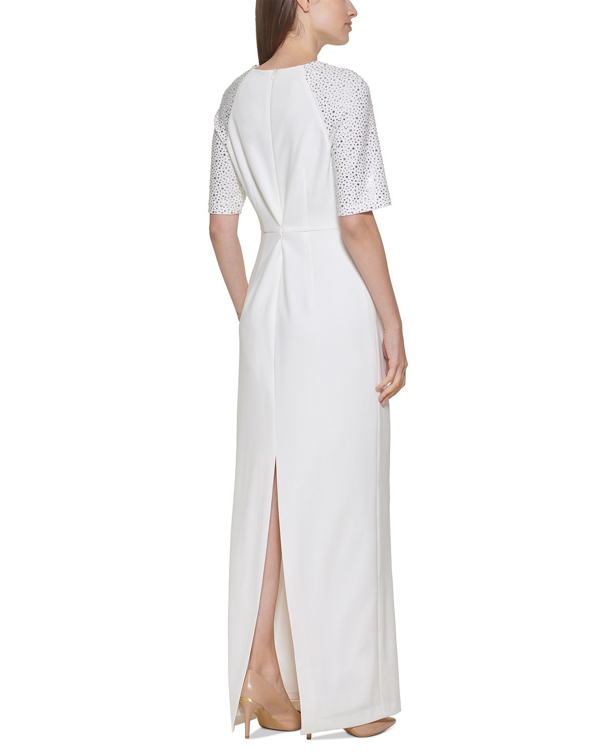 Vestido Calvin Klein Feminino com Strass e Cintura Alta, Branco, Tamanho 16