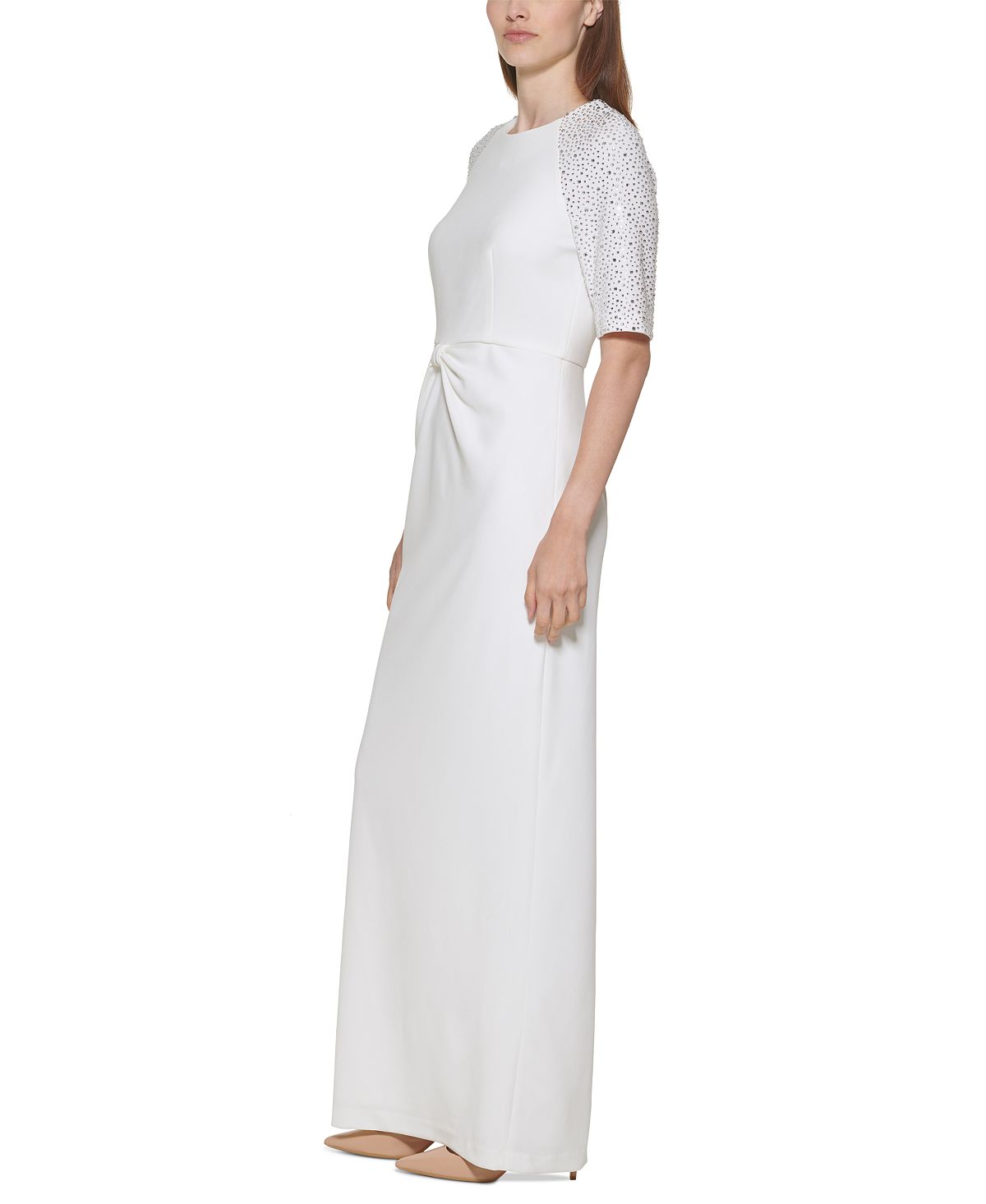 Vestido Calvin Klein Feminino com Strass e Cintura Alta, Branco, Tamanho 16