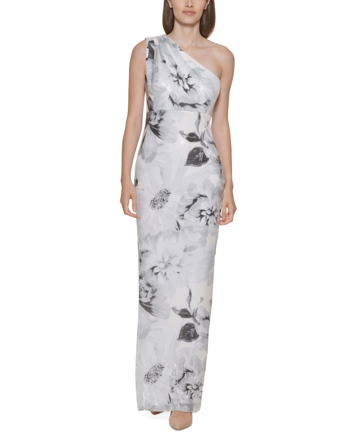 Vestido Calvin Klein Feminino com Um Ombro e Detalhe em Renda Cinza Tamanho 4